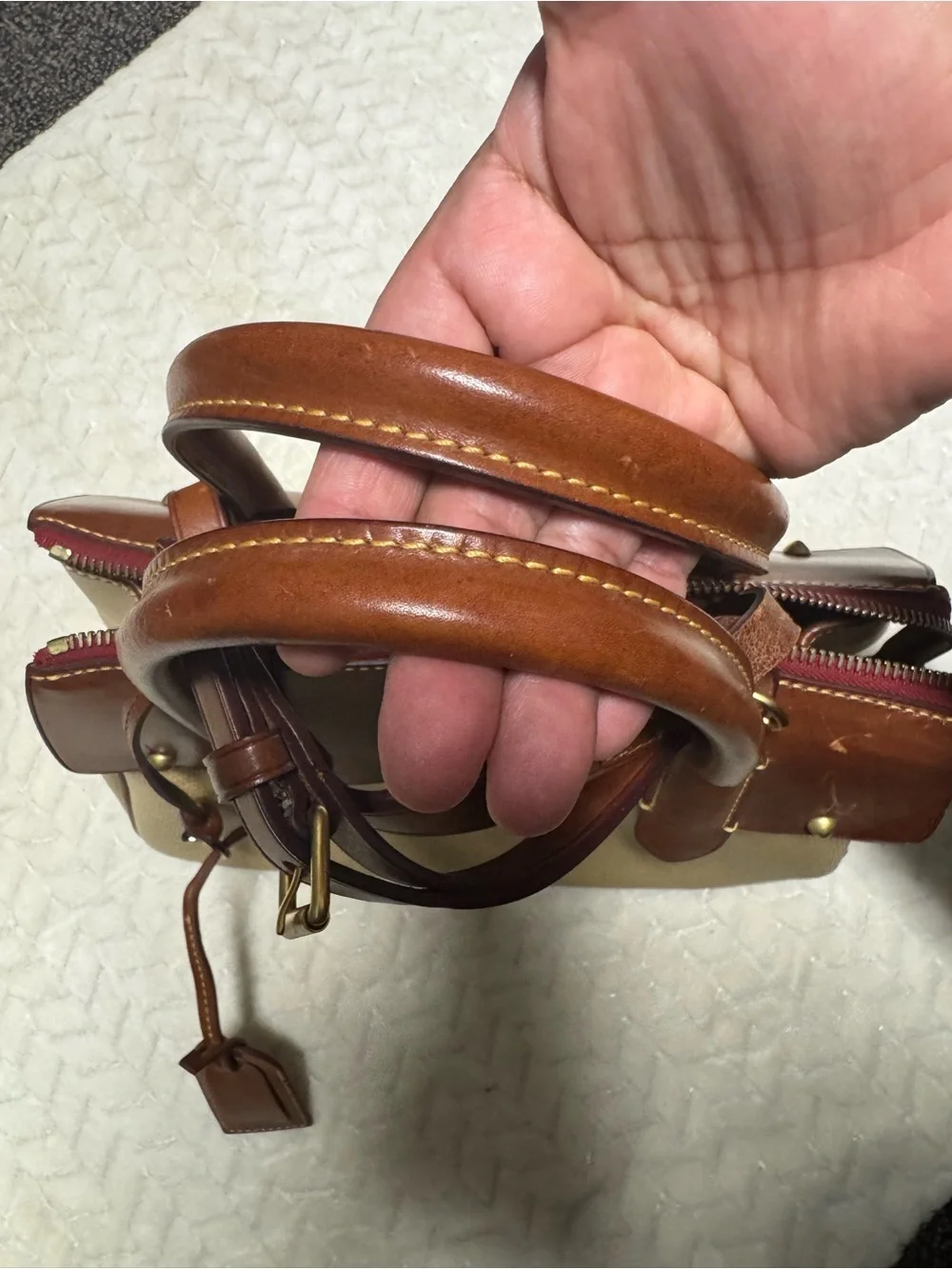 Dooney & Bourke Cream Satchel with Tan Leather Trim - Picture 3 of 15